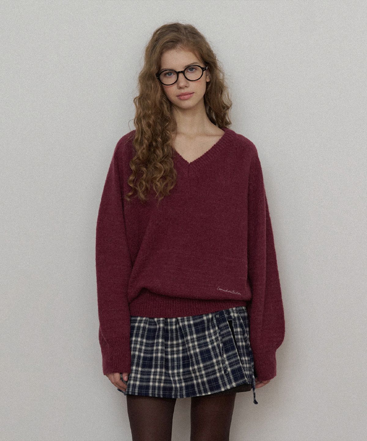 썸웨어버터(SOMEWHEREBUTTER) Check Button Layered Skirt - Navy