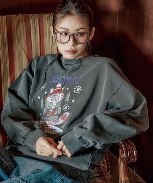 Hollysheesh Holyday Cat 피그먼트 오버핏 맨투맨_5 COL