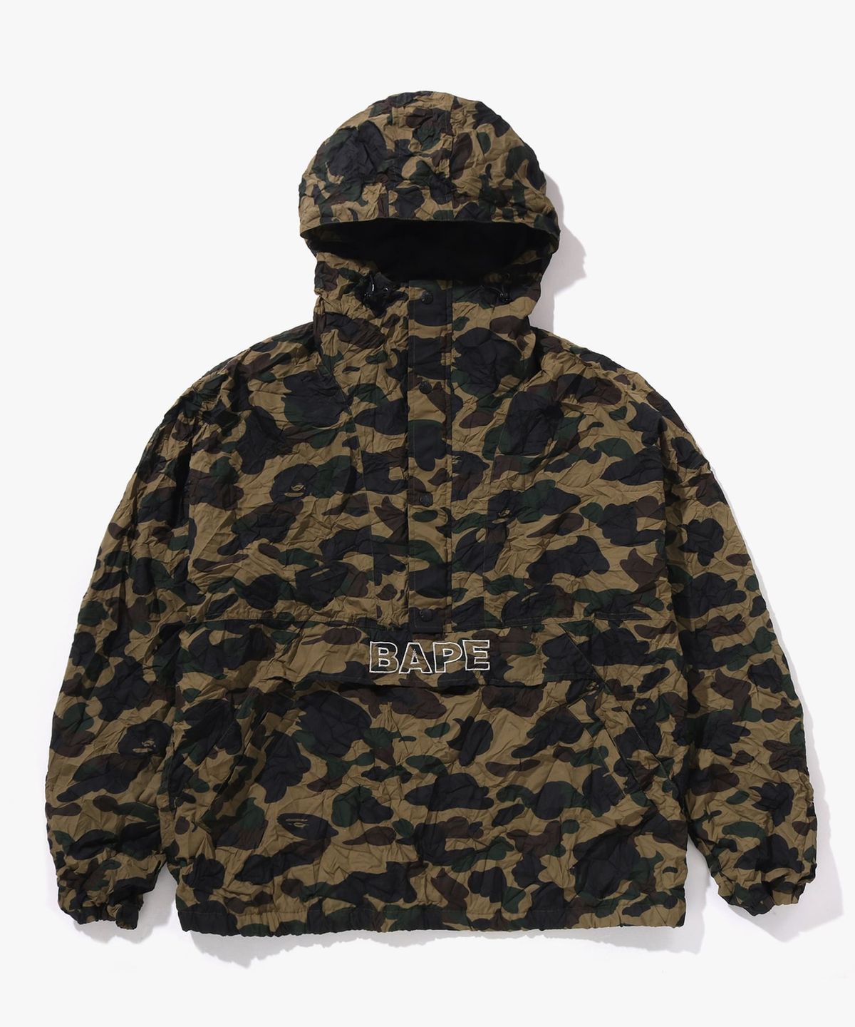 베이프(BAPE) 크링클 이펙트 퍼스트 카모 하프 집 후드 GREEN