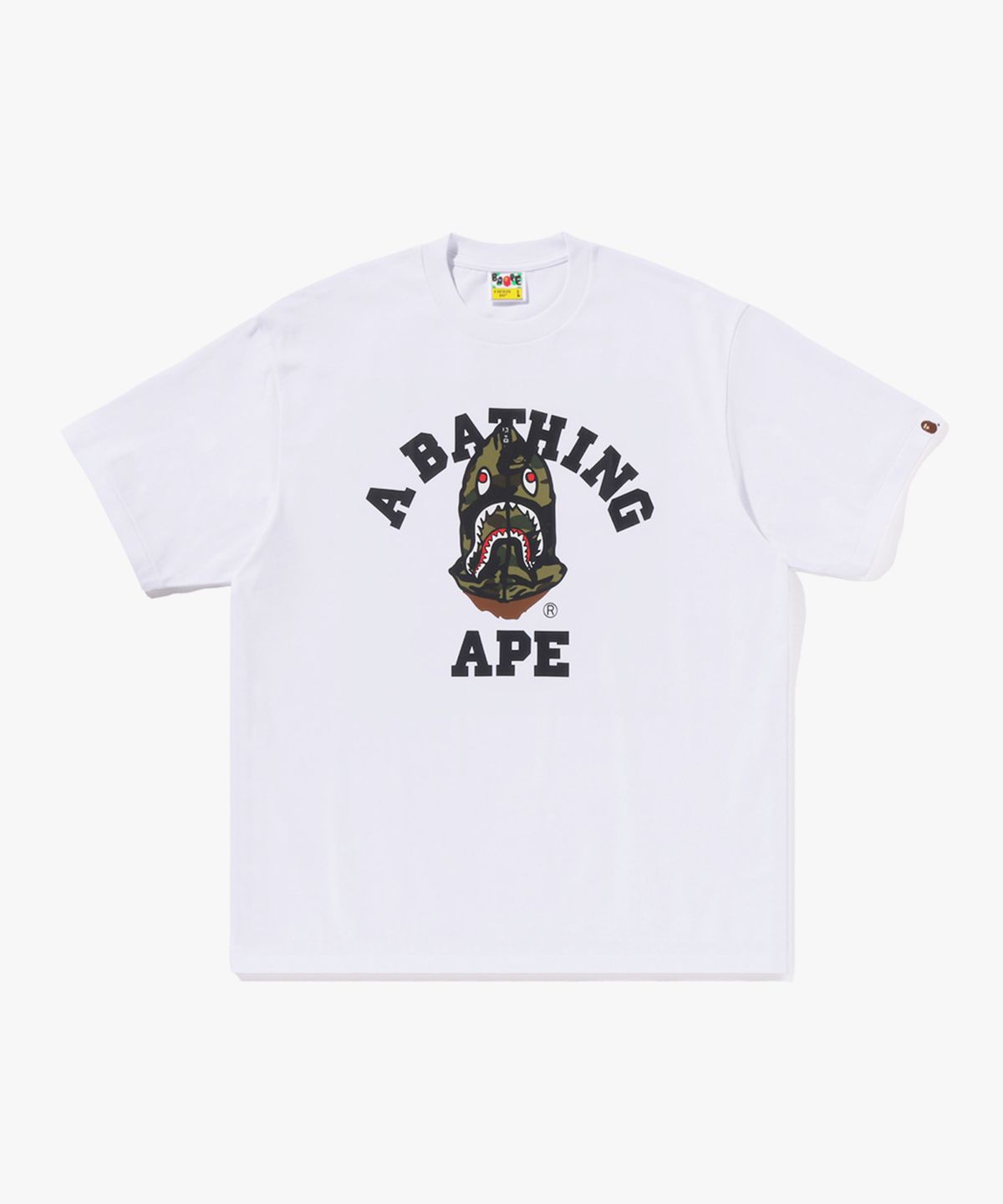 베이프(BAPE) 퍼스트 카모 샤크 세이진 콜리지 릴렉스드 핏 티셔츠(M) WHITE