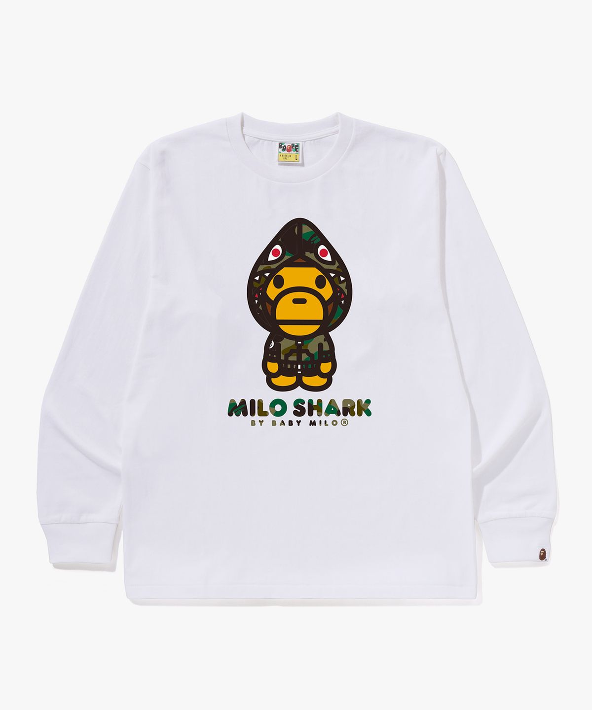 베이프(BAPE) 퍼스트 카모 마일로 샤크 FZH 롱슬리브 티셔츠(M) WHITE/GREEN