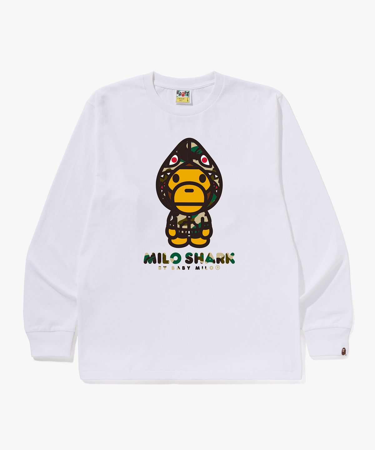 베이프(BAPE) 퍼스트 카모 마일로 샤크 FZH 롱슬리브 티셔츠(M) WHITE/YELLOW