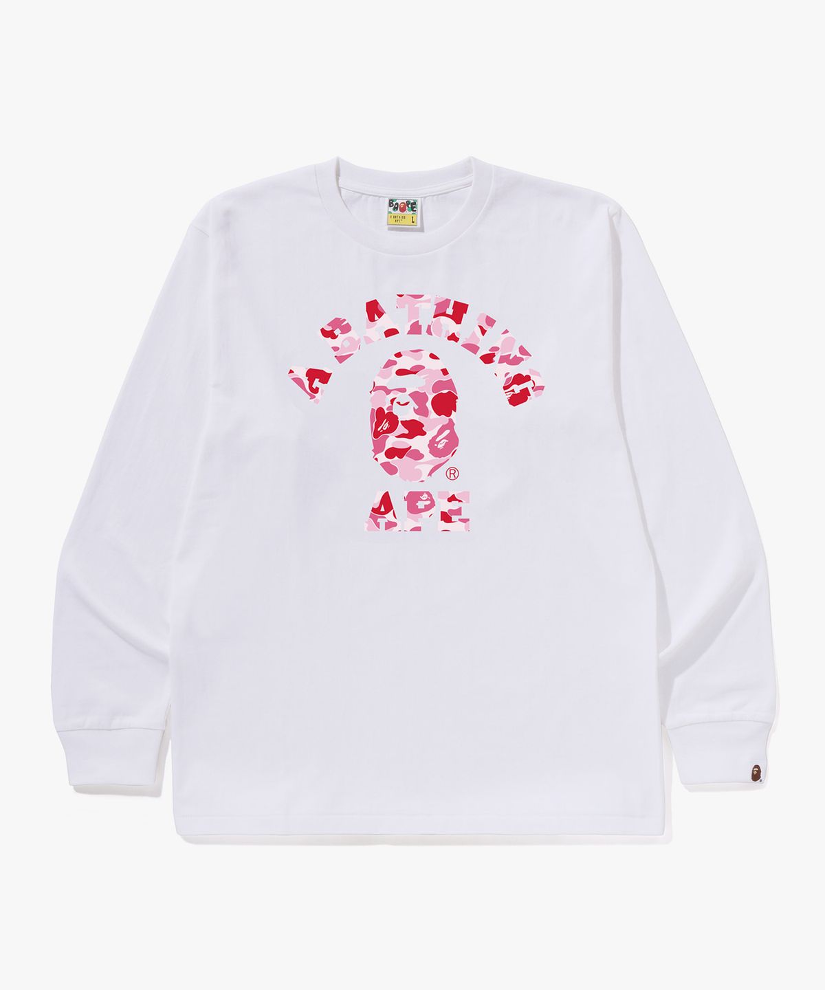 베이프(BAPE) ABC 카모 콜리지 롱슬리브 티셔츠(M) WHITE/PINK