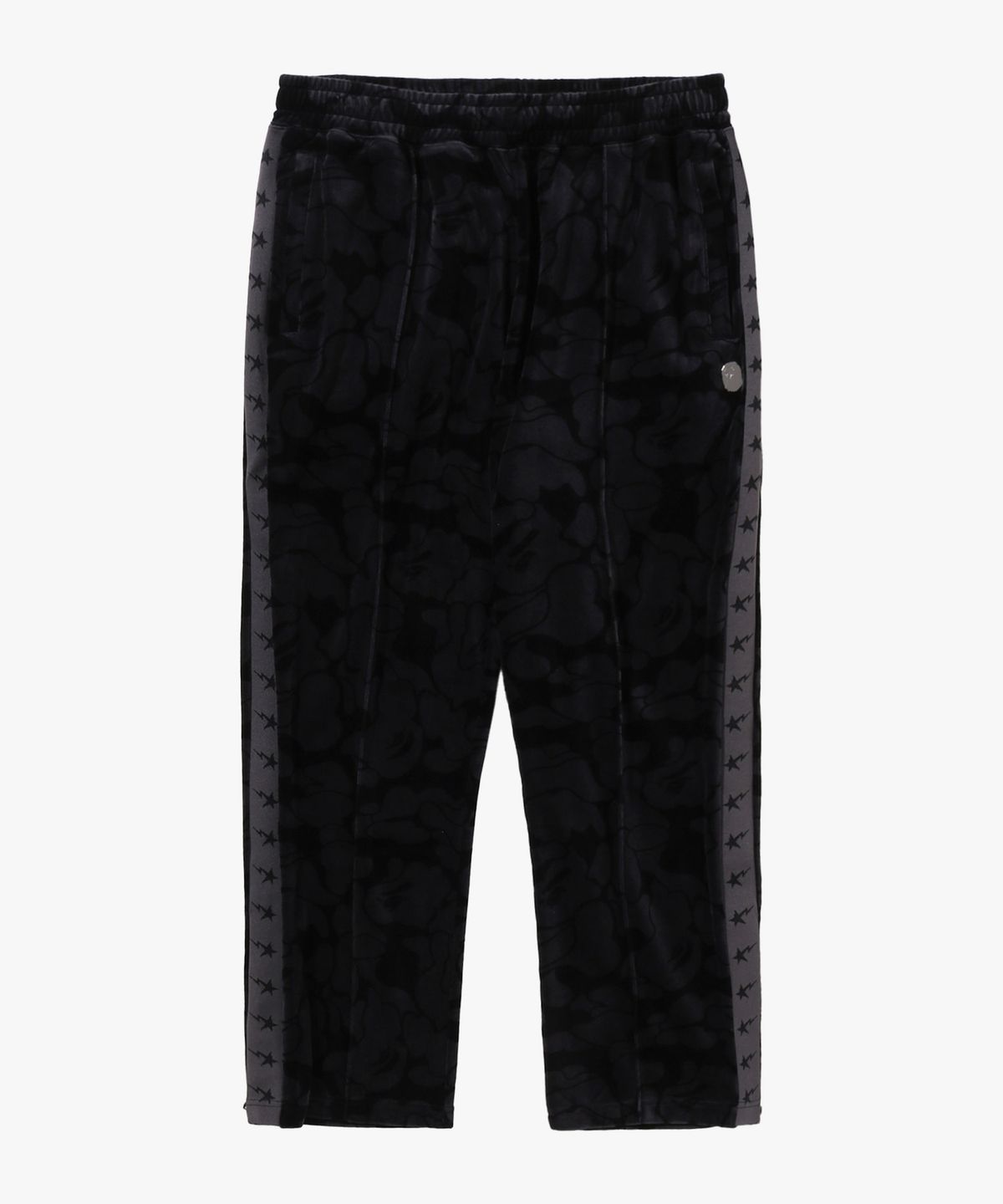 베이프(BAPE) 솔리드 카모 메탈 원 포인트 릴렉스드 핏 트랙 스웨트 팬츠(M) BLACK