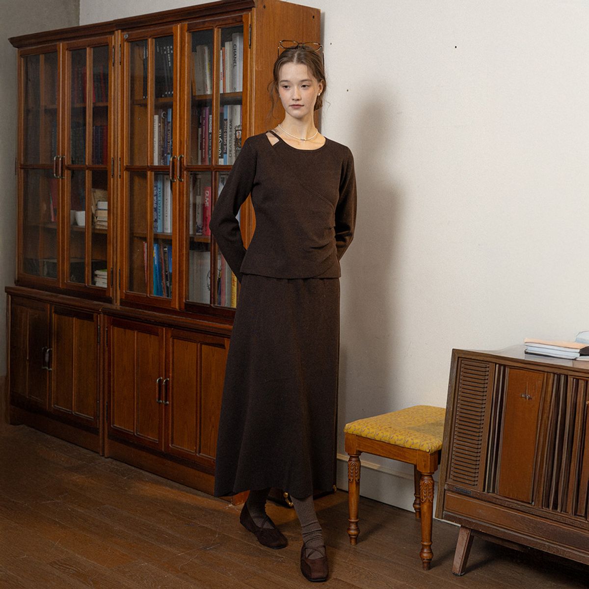 프라우드 마리(PROUD MARY) PM_Brown waist knit top and skirt set