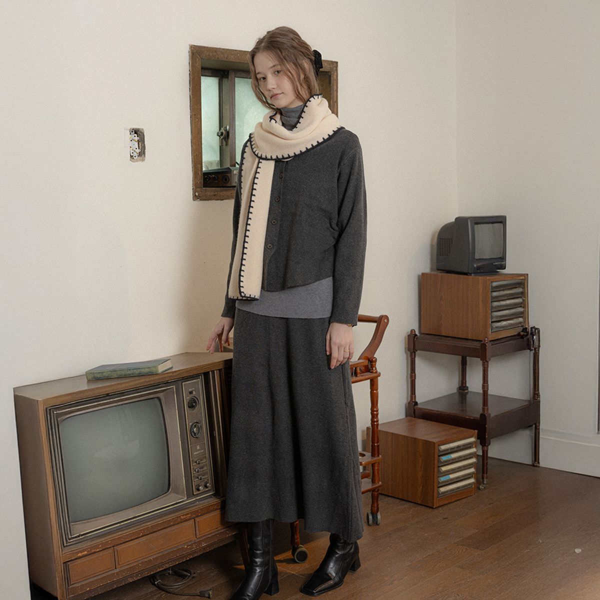 프라우드 마리(PROUD MARY) PM_Winter sensual knit cardigan and skirt set_CHARCOAL