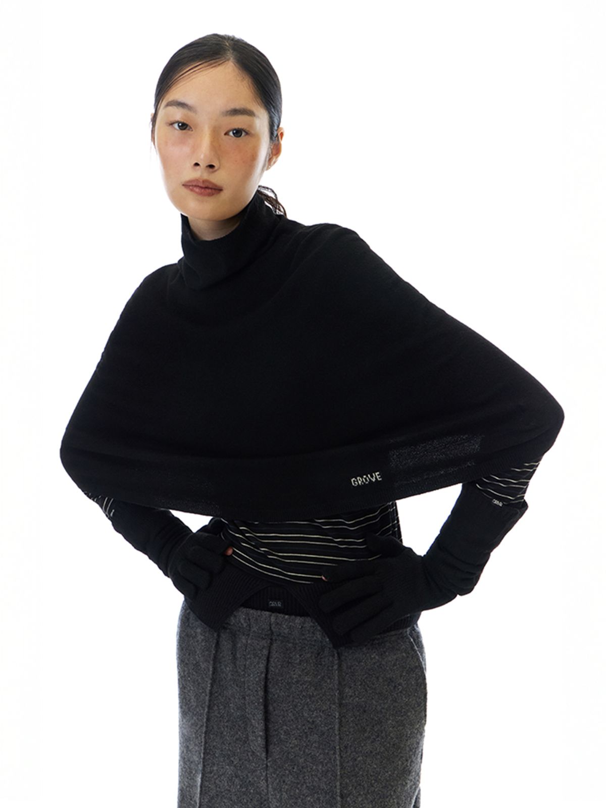 그로브(GROVE) EVELYN KNIT CAPE (BLACK)