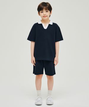 슬릿 넥 폴로 셔츠 셋업 [네이비]