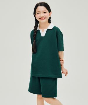 슬릿 넥 폴로 셔츠 셋업 [그린]