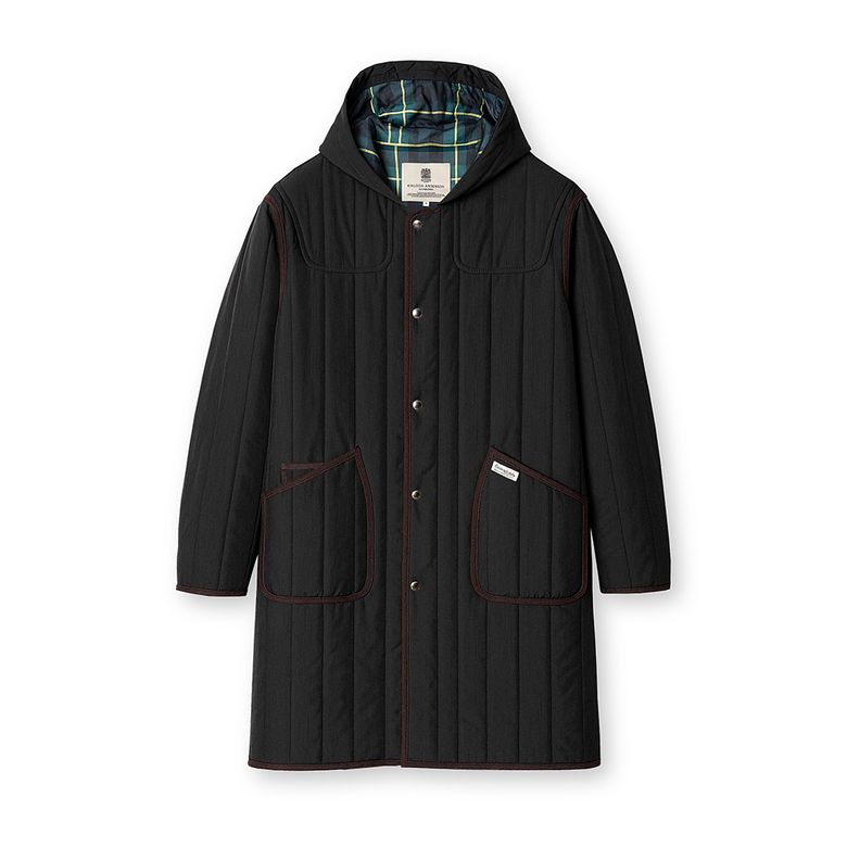 RIPSTOP HOODED VERTICAL QUILTED LONG JUMPER (BLACK)