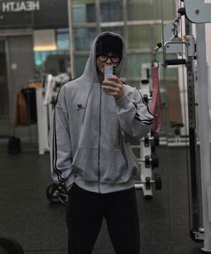 트랙라인 오버핏 후드 집업 그레이