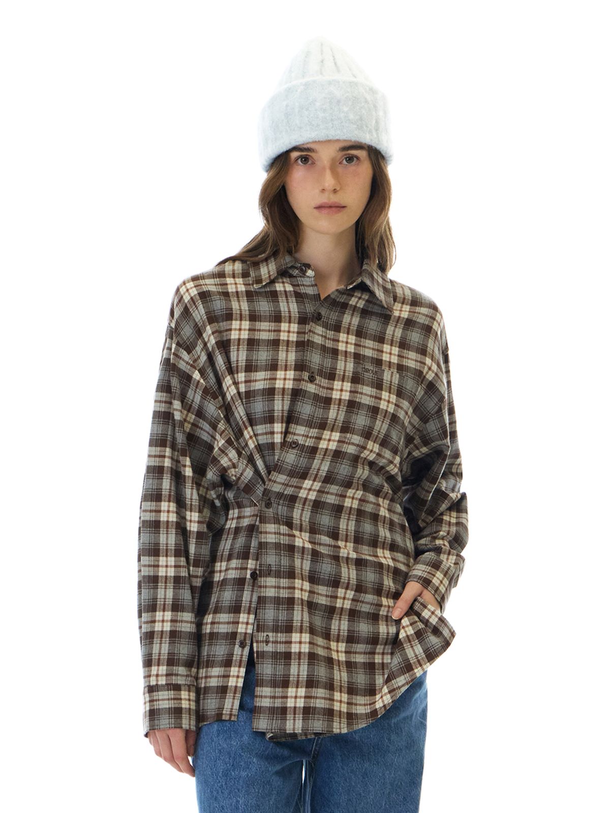 그로브(GROVE) EVE CHECK SHIRT (BROWN CHECK)