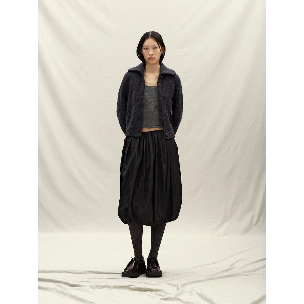 앙개(ANGGAE) High Collar Neck Cardigan  Dark Grey