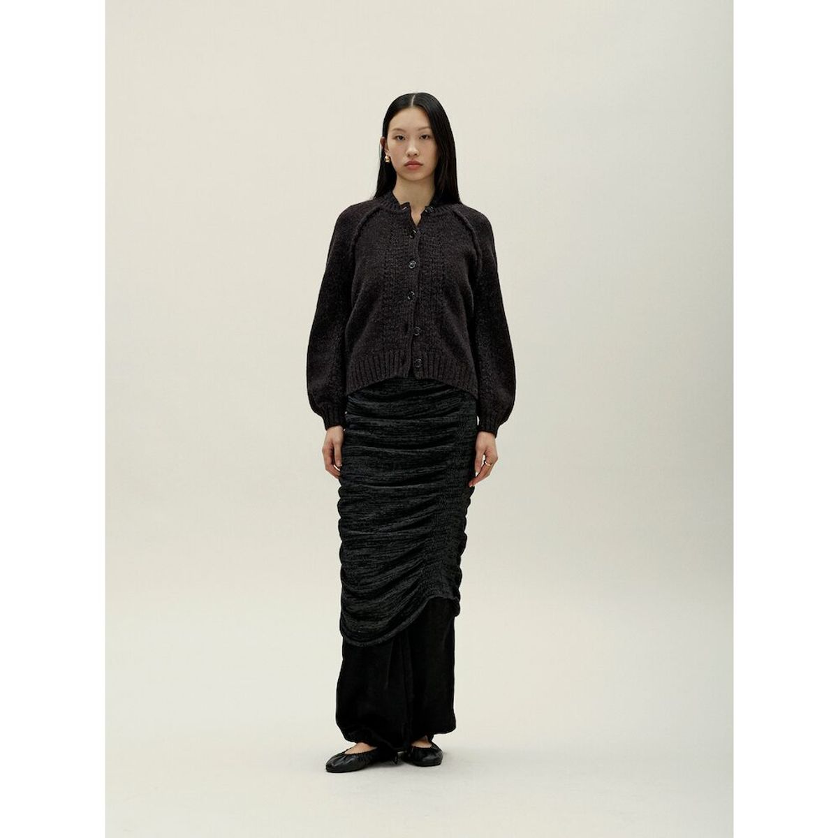 앙개(ANGGAE) Wilted Knit Cardigan  Brown