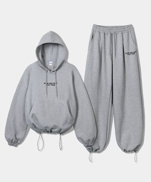 [SET] 스몰 슬로우 앤드 소프트 스트링 오버핏 후드 + 원턱 스트링 팬츠 - 멜란지