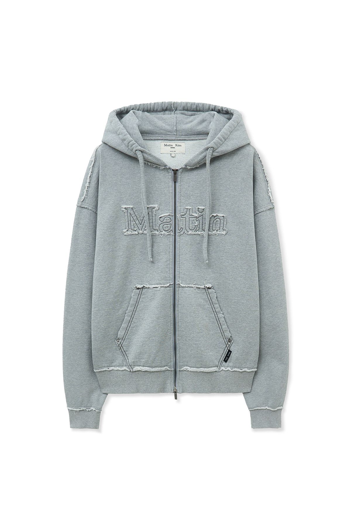 MUSINSA公式 | MATIN KIM RAW CUT APPLIQUE HOODY ZIP UP IN GREY