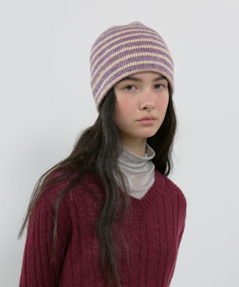 STRIPE BEANIE_DUST PLUM MIX
