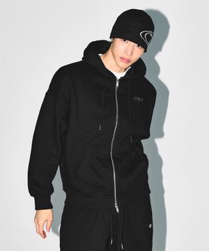 CHROME B FLEECE HOODIE ZIP-UP [BLACK]