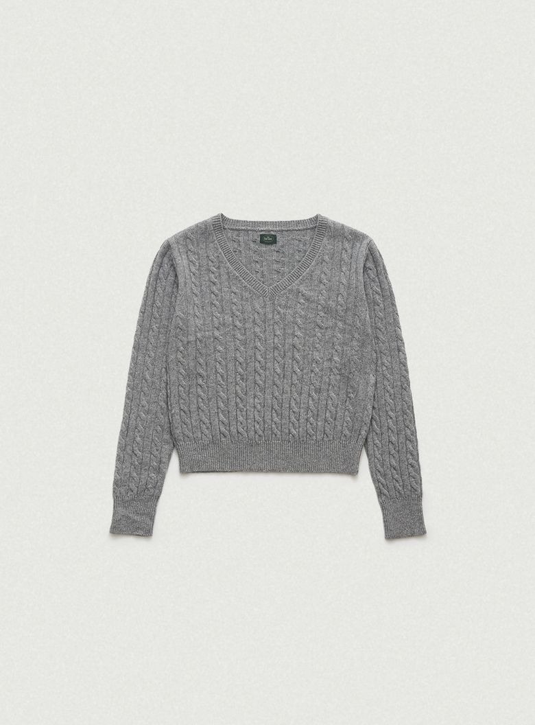 Soft Cashmere V-neck Knit_Melange Grey