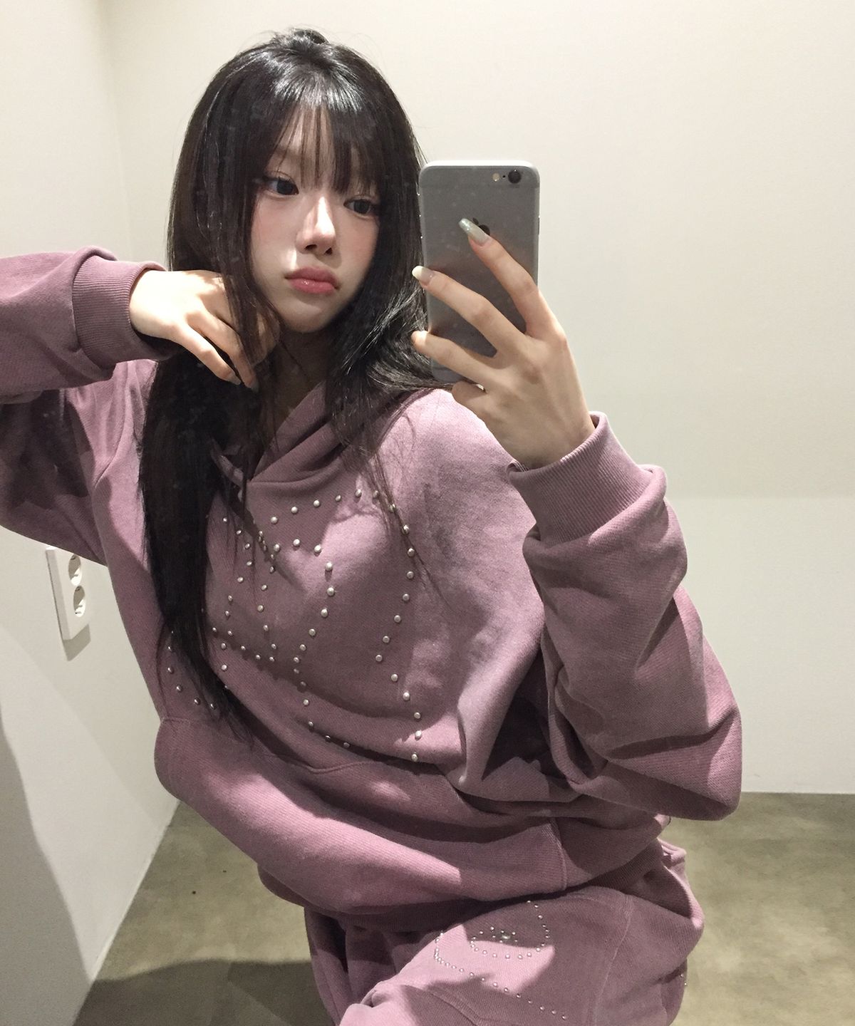 미레코(MIRECO) SYMBOL STUD PIGMENT HOODIE PINK