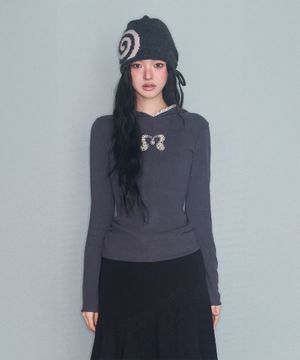 FLOWER PATCH HOODIE LONG SLEEVE CHARCOAL