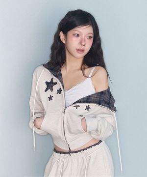 CONTRAST PATCH ZIP-UP OATMEAL