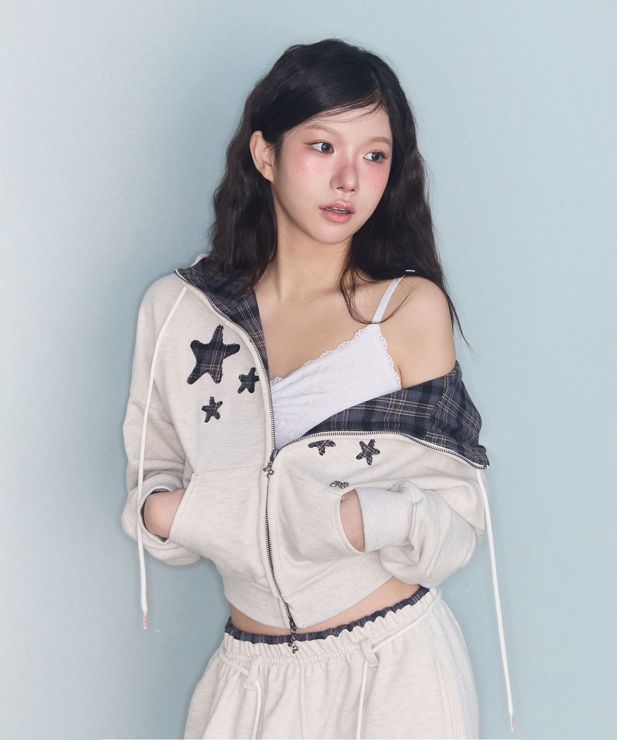 미레코(MIRECO) CONTRAST PATCH ZIP-UP OATMEAL