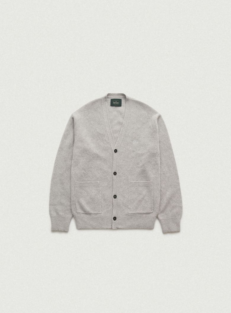 Fuzzy V-neck Knit Cardigan_Melange Grey