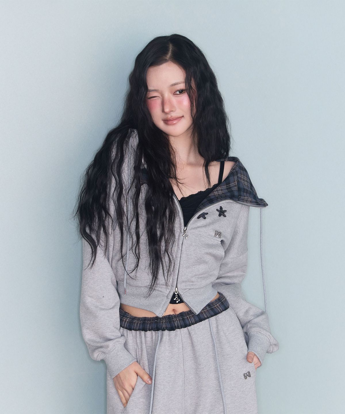 미레코(MIRECO) CONTRAST PATCH ZIP-UP GREY