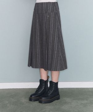 PLEATED PATTERN MIDI SK KHAKI GREY