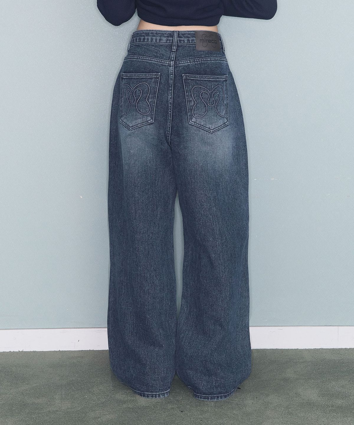 미레코(MIRECO) STITCH LINE WIDE DENIM PT BLUE