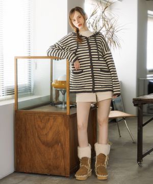 울 드로우 스트링 보더 가디건