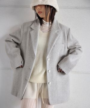 OVERSIZED FIT PENDANT SINGLE WOOL JACKET, MOON GREY