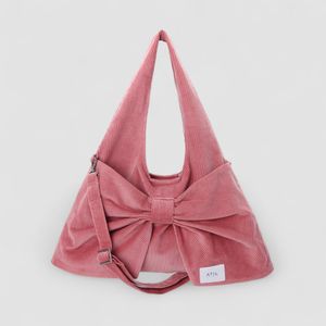 코듀로이 듀이 리본 호보 숄더 앤 크로스백 _ [더스티 핑크]