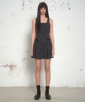 우먼즈 코튼 플레어 미니 드레스 [다크 그레이]