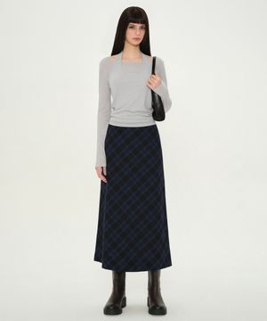 우먼즈 옴브레 체크 맥시 스커트 [네이비]