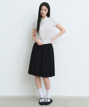 우먼즈 볼드 플리츠 니 렝스 스커트 [블랙]