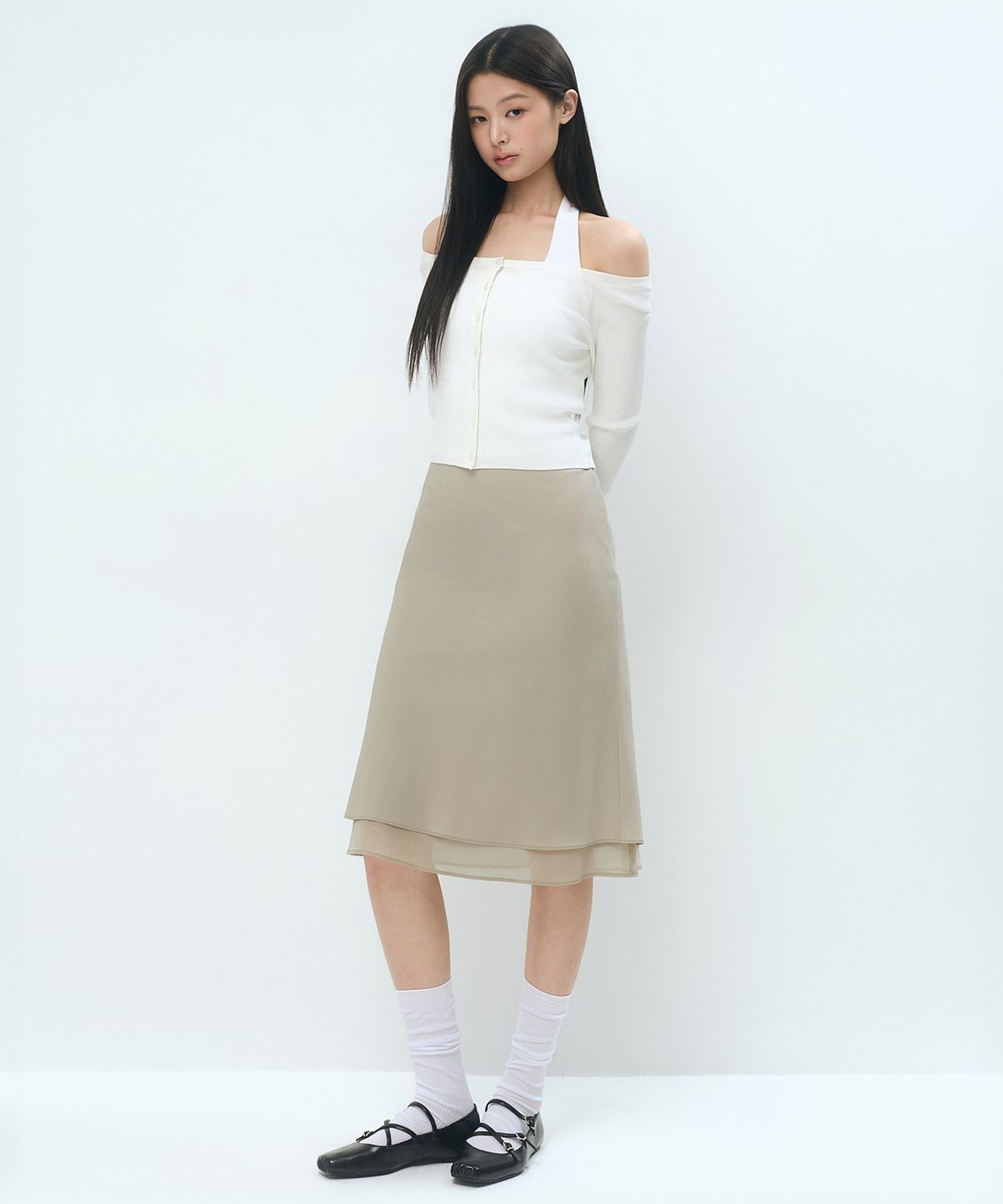 무신사 스탠다드 우먼(MUSINSA STANDARD WOMAN) 우먼즈 더블 레이어 미디 스커트 [머쉬룸]
