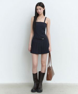 우먼즈 슬림 플리츠 미니 드레스 [네이비]