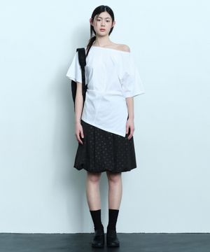 우먼즈 폴카 도트 벌룬 니 렝스 스커트 [블랙]