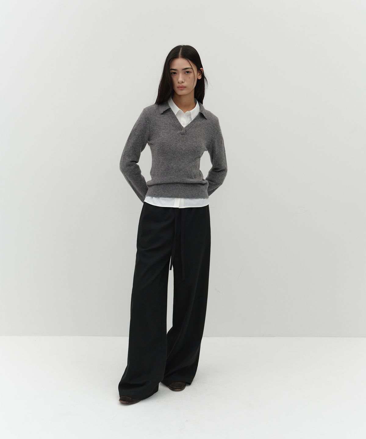로우타이드(LOW TIDE) WOOL STRAP PANTS [BLACK]