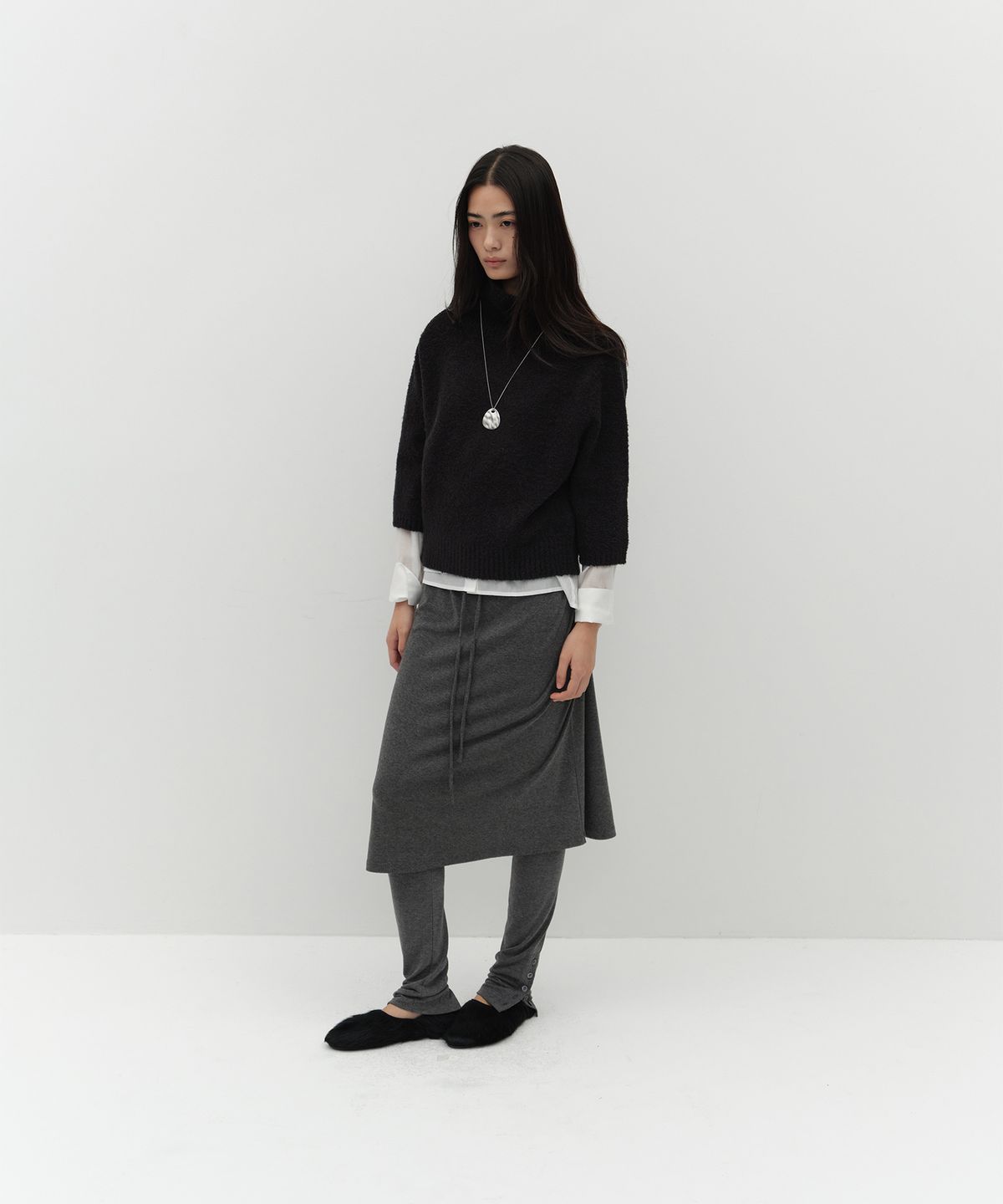 로우타이드(LOW TIDE) BOUCLE TURTLENECK KNIT [BLACK]