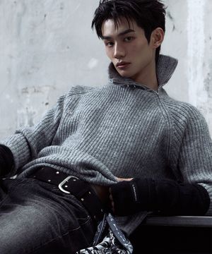 [0091] 숄더 집업 리브드 니트 - 그레이