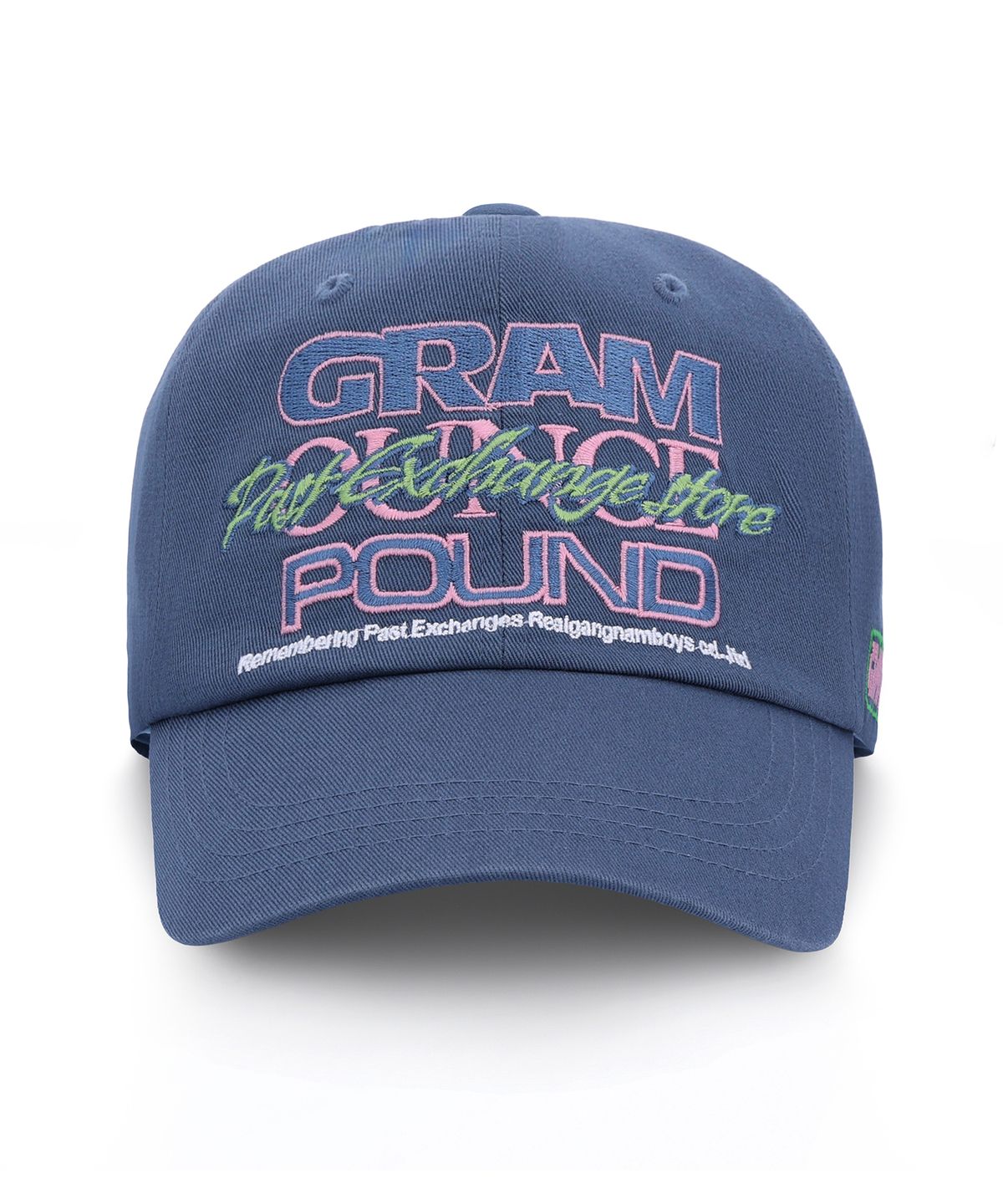 그램 아운스 파운드(GRAM OUNCE POUND) TYPO OVERLAPPED 6-PANEL CAP Washed Navy