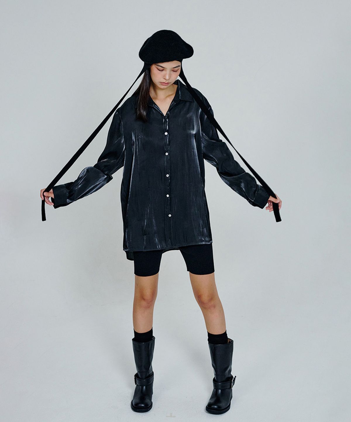 더애틋(THE AÉTUT) Glow Satin Shirt_Black