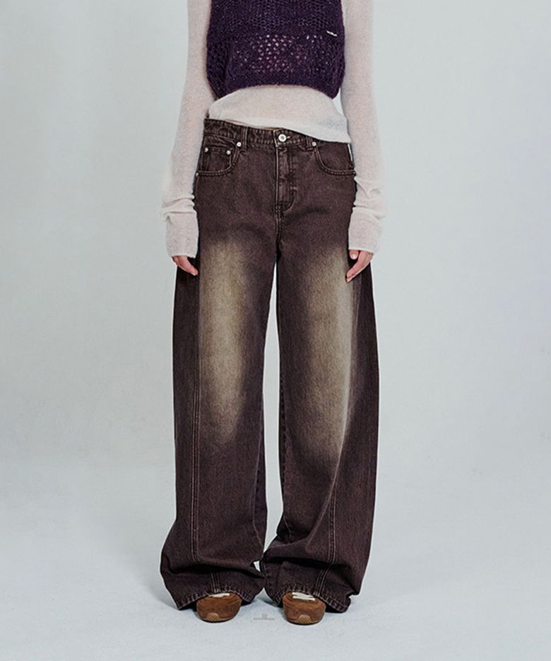 Side Panel Wide Denim Pants_Brown