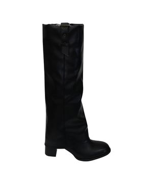 RUSTY BUCKLE TUCKED LONG BOOTS_BLACK