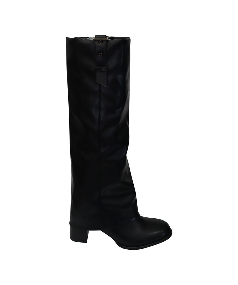 RUSTY BUCKLE TUCKED LONG BOOTS_BLACK