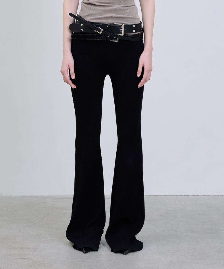 Slit Bootcut Knit Leggings_Black