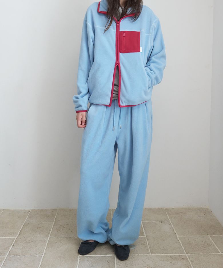PLEATS TUCK WIDE FLEECE PANTS_SKY